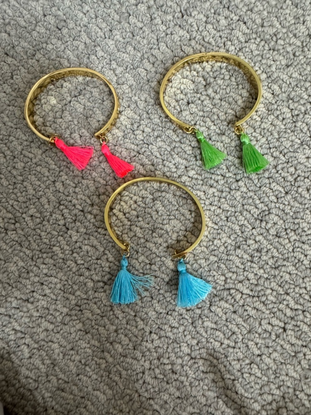Lilly Pulitzer Gold Tone Bangle Set with Pink, Green, and Blue Tassels
